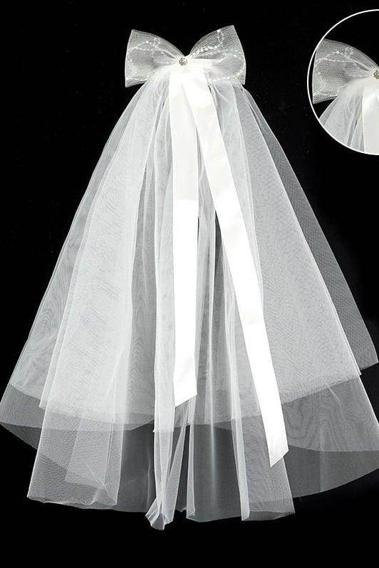 Two-tier Cut Edge Tulle Shoulder Veils with Bow CV0382 - COCOMELODY